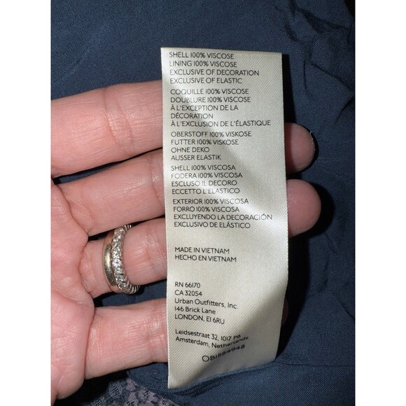 Free People Tess Mini Dress Boho Floral Lace Trim Velvet Tie Long Sleeve Blue L - Picture 9 of 12